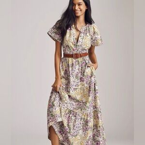Anthropologie Somerset Maxi Dress in Purple Multi Floral Size Small Boho Cottage
